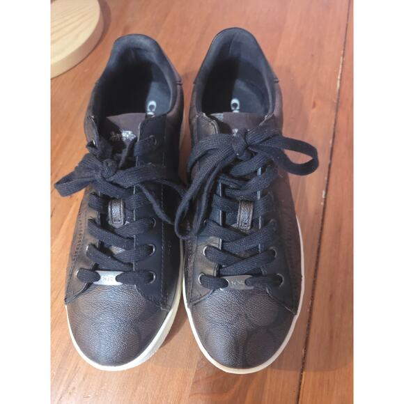 Coach Low Top Sneakers Womens Size 9 Espresso Brown Monogram Nice!!! - Picture 2 of 7